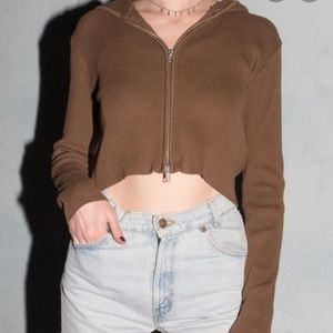 Brandy Melville Ribbed Zip Up Brown